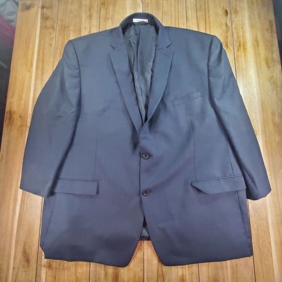 Joseph Abboud Blazer Mens 54R Navy Blue 100% Wool Windowpane Suit Jacket Coat - Picture 2 of 11